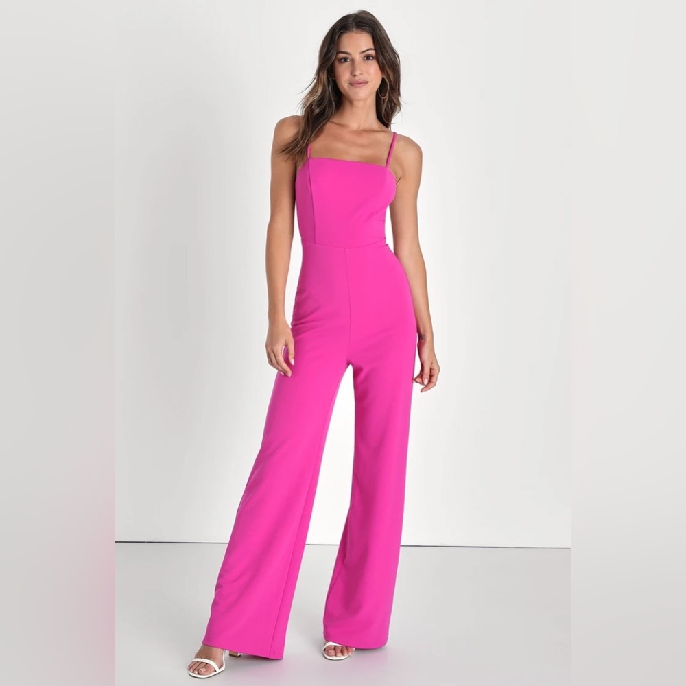 Stunning Passion Magenta Strappy Backless Wide-Leg Jumpsuit
